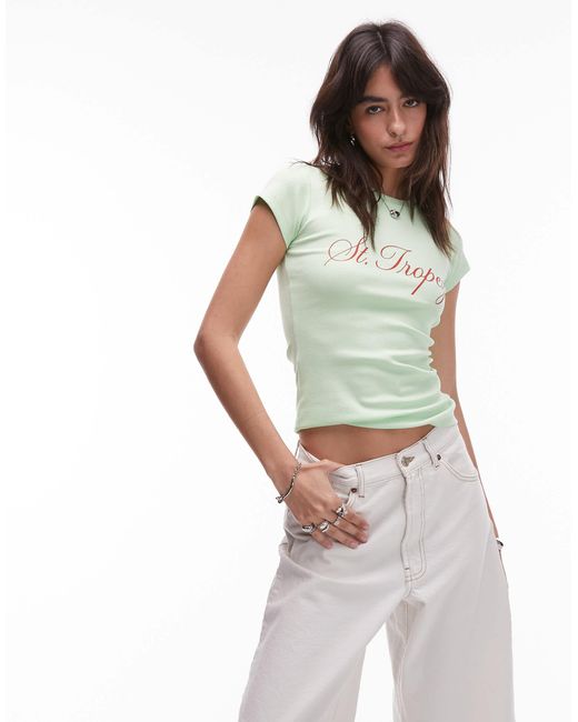 TOPSHOP Green Jersey St Tropez Graphic Every Day Tee