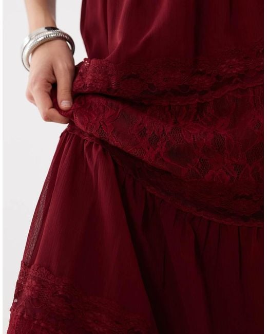 Miss Selfridge Tiered Maxi Skirt With Lace Detail
