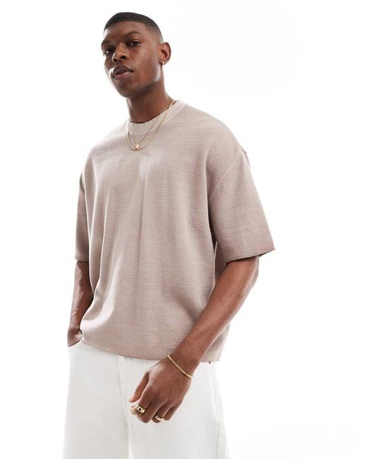 T-Shirt Lavorata A Nido D'Ape Grigia Slavato di Bershka in Gray da Uomo