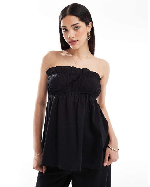 esmé studios Black Esmee Exclusive Ruched Bandeau Linen Blend Top