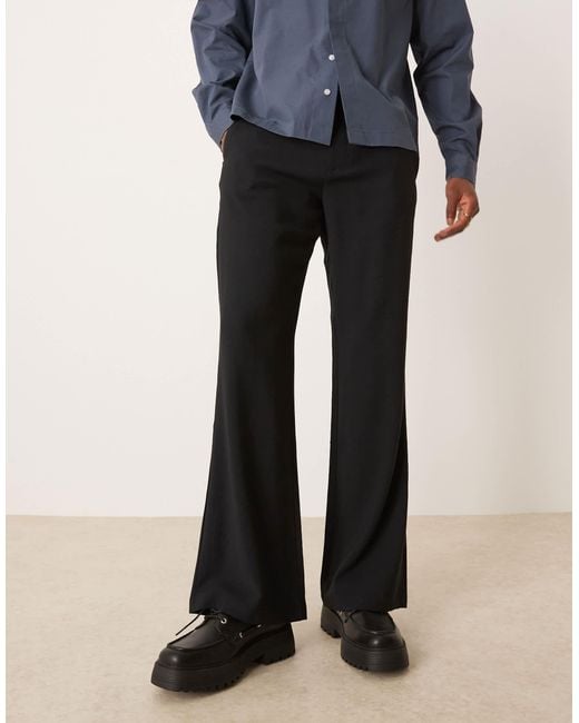 ASOS Blue Wide Flare Smart Trousers With Belt for men