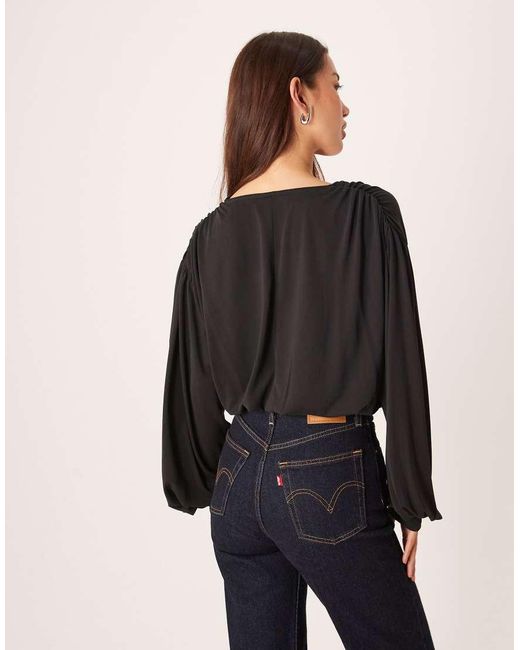 ASOS Black Modal Cropped Balloon Sleeve V Neck Top