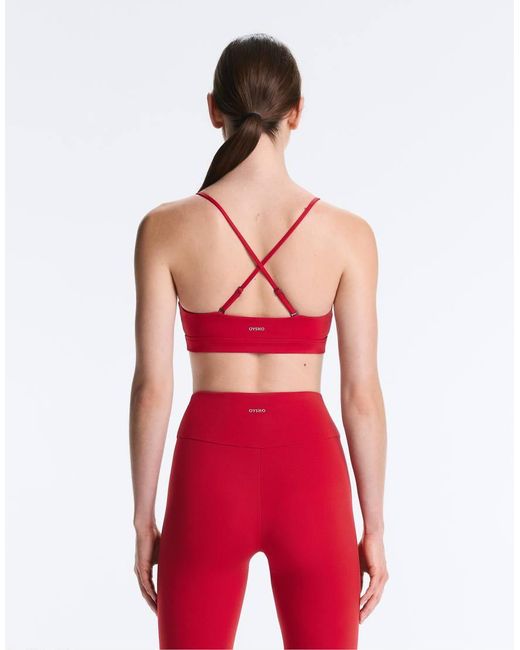 Oysho Red Comfortlux Light-Support Sports Bra With Crossover Straps