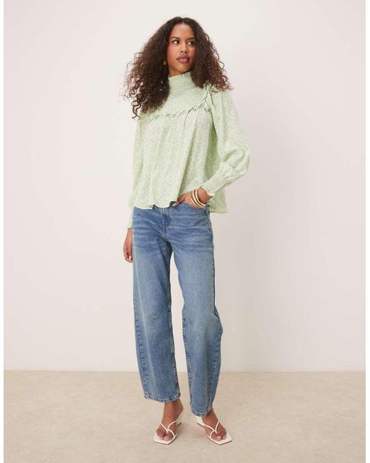 Glamorous Green Shirred High Neck Blouse