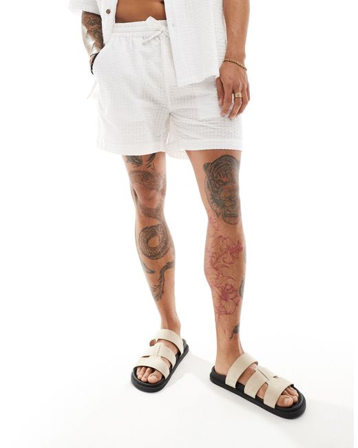 ASOS White Wide Seersucker Shorts for men
