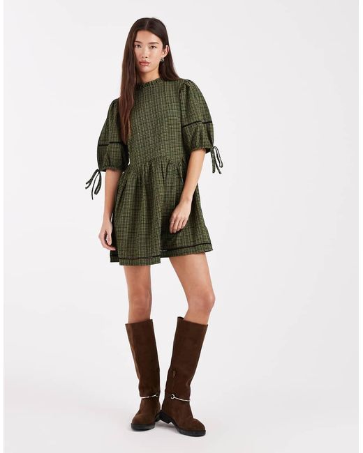 Wednesday's Girl Green Mini Textured Smock Dress