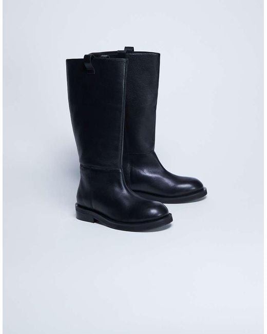 Botas Negras De Estilo Ecuestre De Cuero Auténtico Rory De TOPSHOP de color Blue