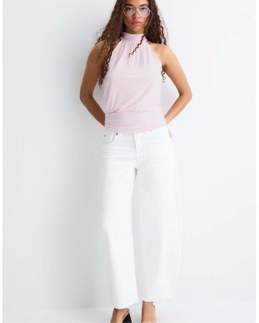 Stradivarius Brown Puff-Effect Halter Top