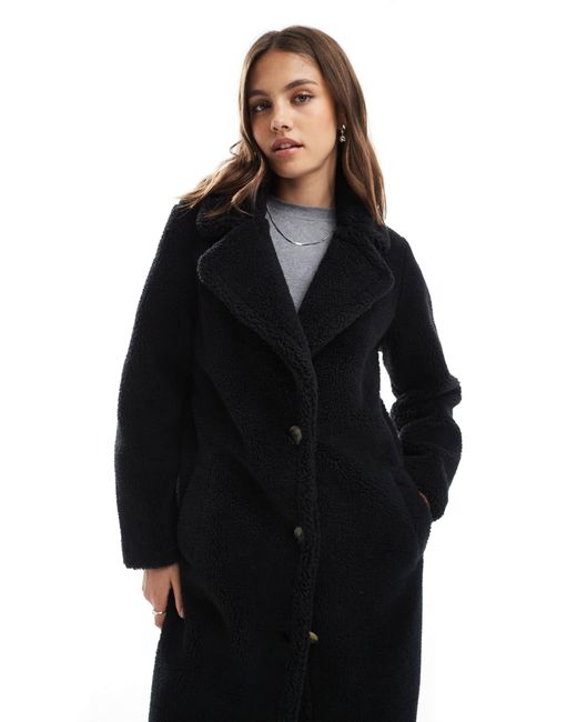 Threadbare Black Maxi Borg Coat