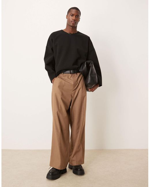 ASOS Brown Horseshoe Fit Smart Trousers With Front Pintuck for men