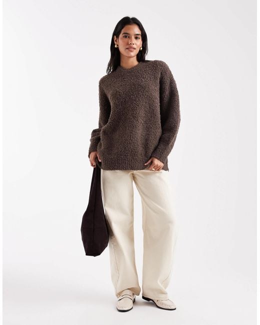 ASOS Brown Oversized Boucle Jumper With Curved Hem