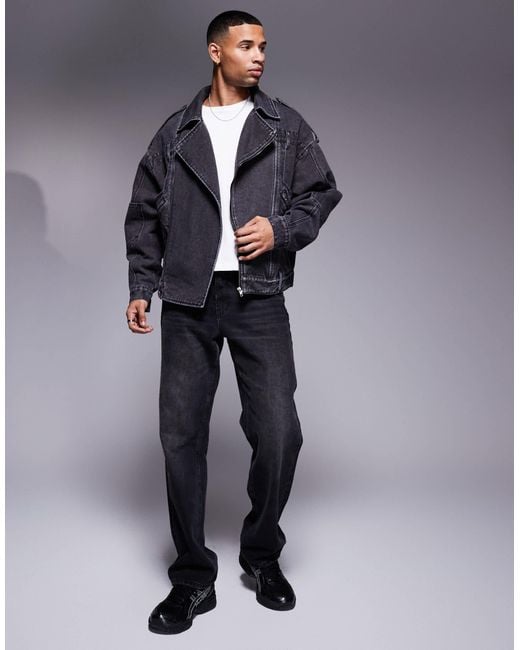 Liquor N Poker – jeans-bikerjacke in Blue für Herren