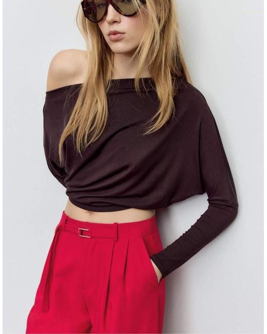 Stradivarius Red Smart Wide-leg Trousers With Buckle Detail