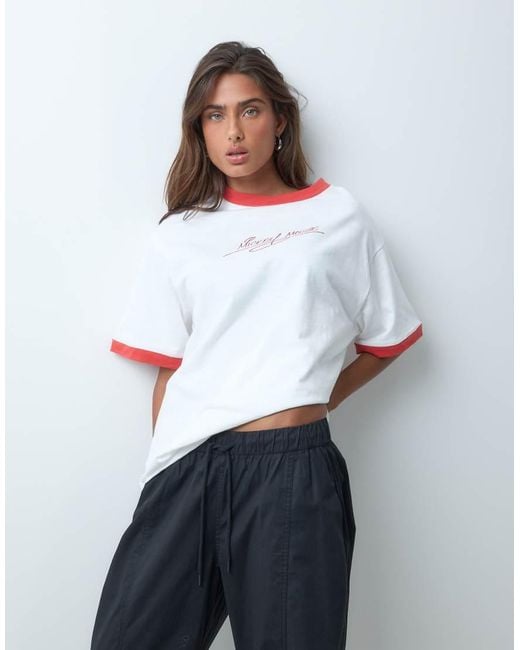 ASOS White Disney Oversized Slub Ringer T-shirt With Mickey Mouse Print
