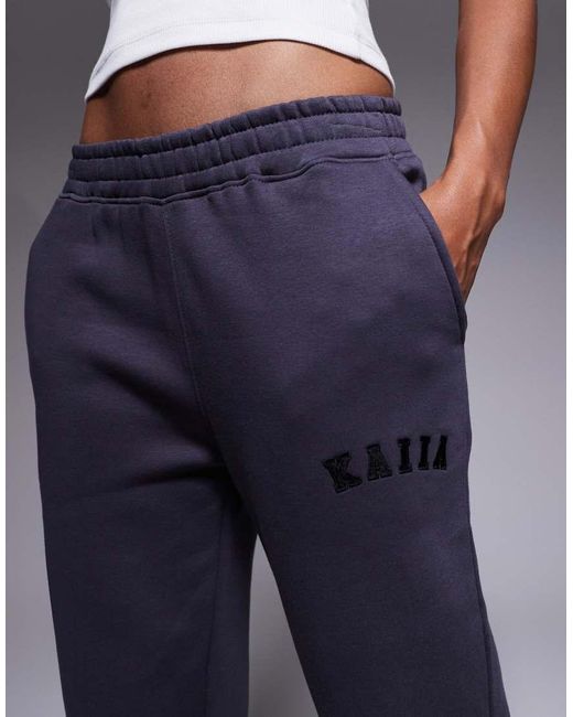 Kaiia Blue Cotton Blend Embroidered Logo Wide Leg jogger Co-ord