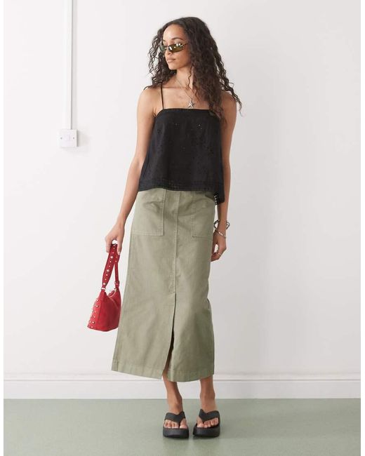 Collusion Black Open Back Crochet Patch Work Cami Top
