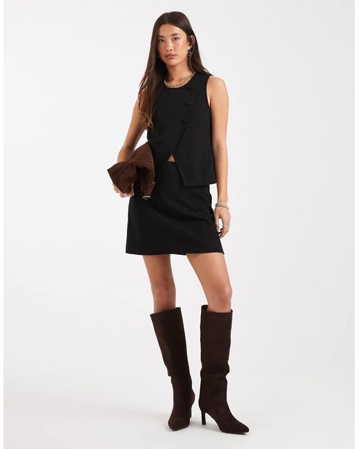 Vero Moda Black Soft Asymmetric Placket Detail Waistcoat Mix & Match Co-ord