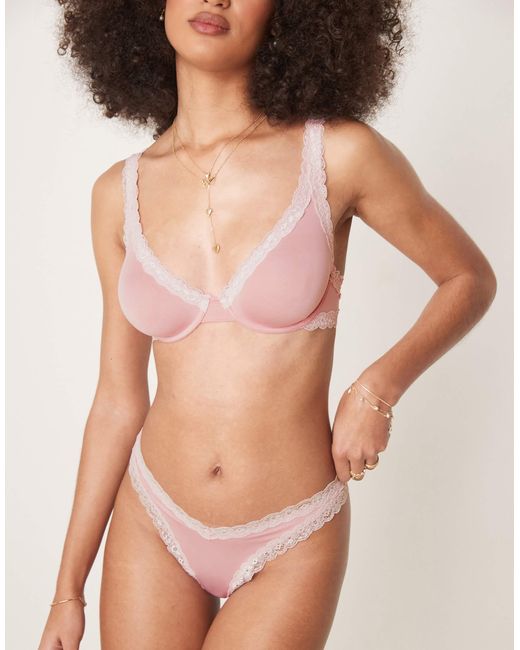 ASOS Natural Tia Super Soft Microfibre Thong With Lace Trim
