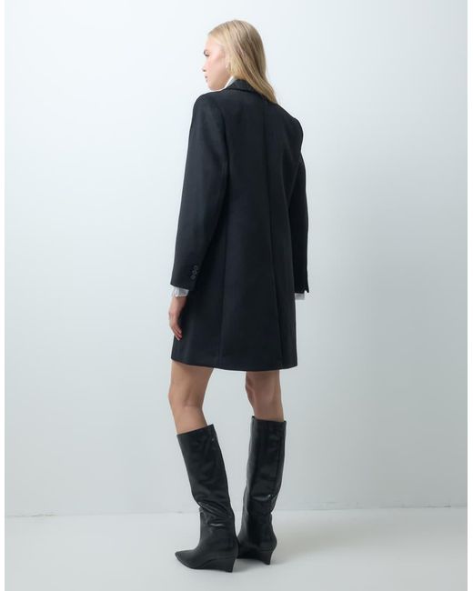 Mango Blue Wool Mix Tailored Midi Coat