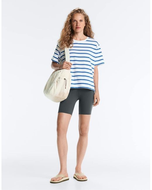 Oysho Blue Boxy Short-sleeved Cotton Blend T-shirt