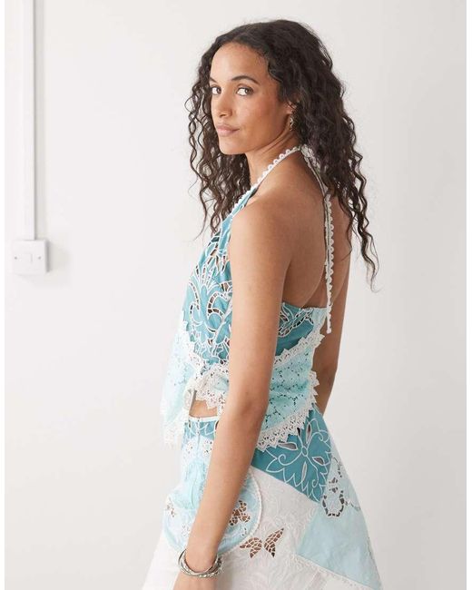 Collusion Blue Iconic Mixed Crotchet Halter Top