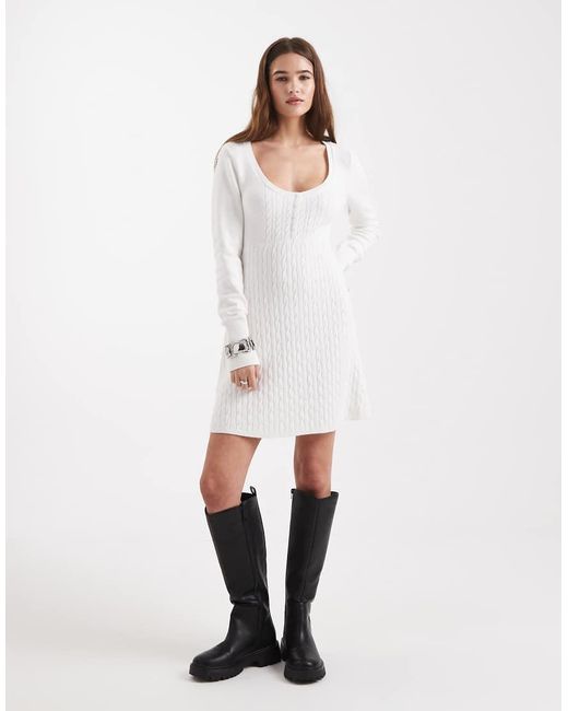 Hollister White Button Front Babydoll Knitted Mini Dress