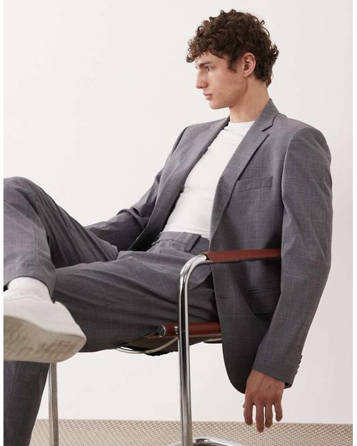 Mango Gray London Regular Fit Fine Plaid Print Suit Blazer for men