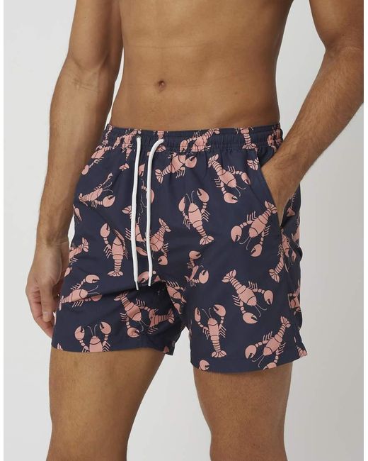 Brave Soul Blue Printed Swim Shorts for men