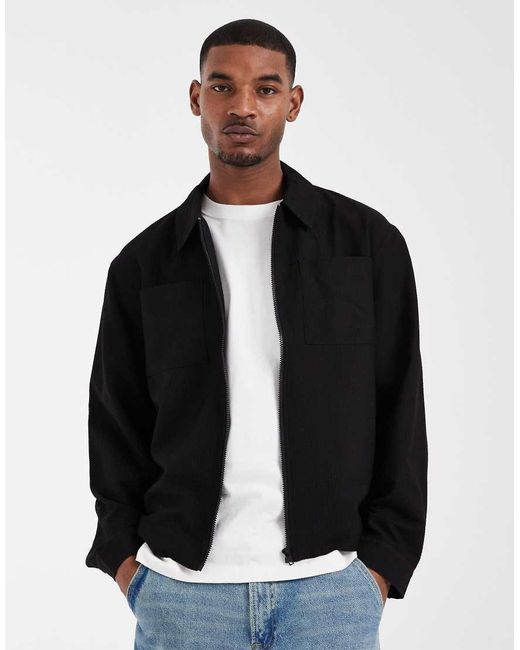 ASOS Blue Textured Harrington Jacket for men