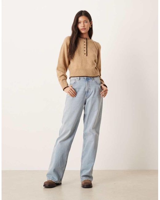 ASOS Blue Knitted Long Sleeve Henley Jumper With Tipping