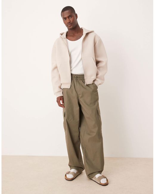 ASOS Natural Boxy Oversized Heavyweight Scuba Zip Through Hoodie for men