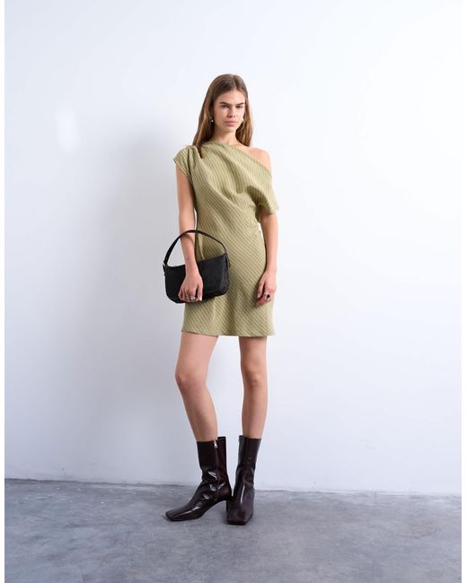 TOPSHOP Brown Cinched Waist Grown On Neck Mini Dress