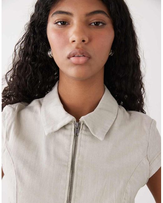 Weekday White Zip Up Top With Cap Sleeves