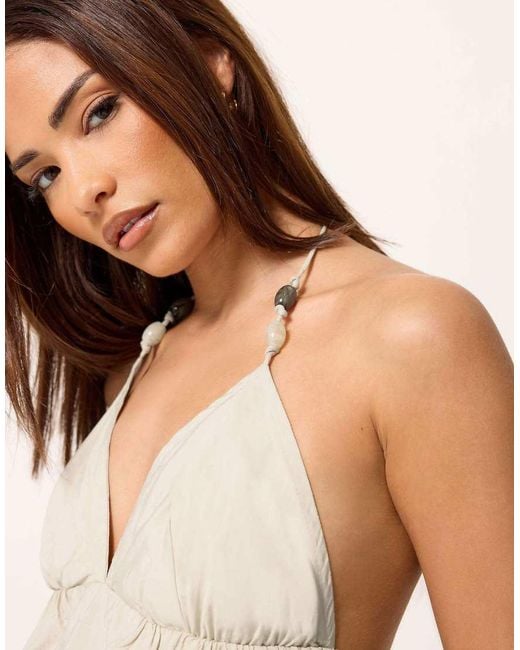 PixieGirl Natural Petite Beaded Halterneck Top