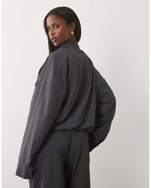 Kaiia Gray Exclusive Funnel Neck Pocket Detail Cinched Waist Tactical Bomber Jacket Co-Ord