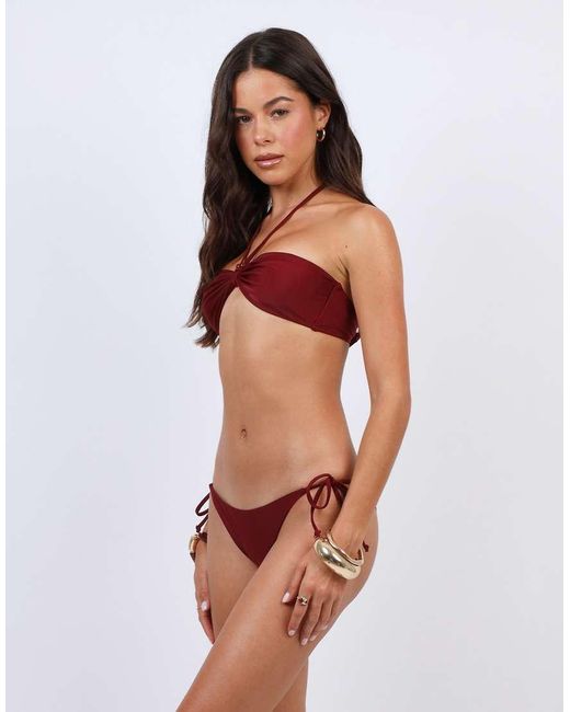 SIMMI Red Halter Bikini Top With Bead Detail