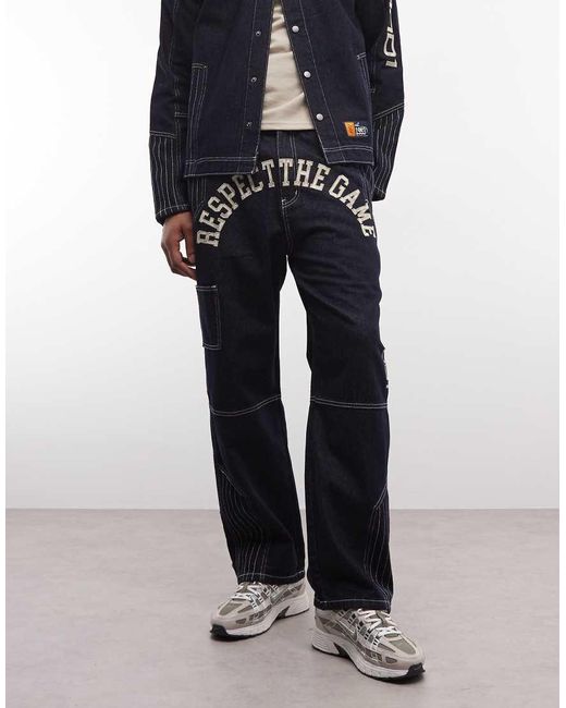 AND1 Blue Respect The Game Contrast Stitch Jeans Co-ord for men