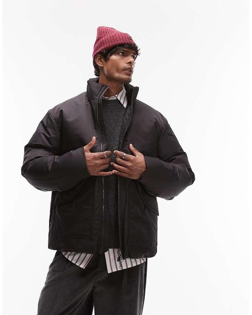 ARKET Black Down Clean Padding Jacket With Zip Front And Front Flap Pockets for men