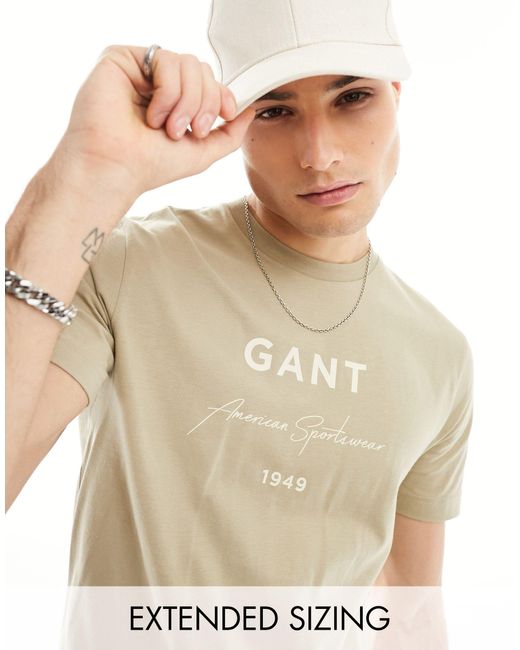 Camiseta color tostado con logo grande Gant de hombre de color Natural