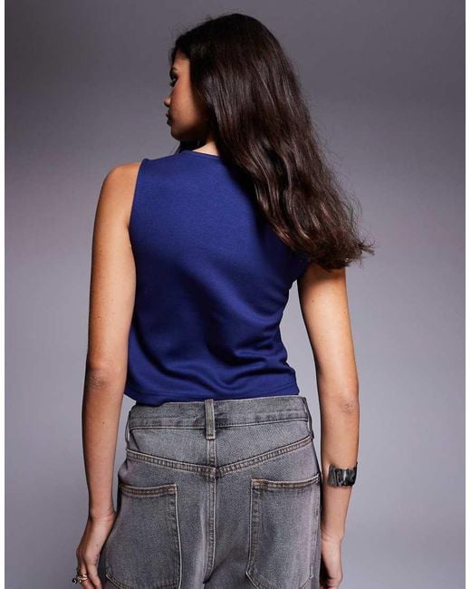 ASOS Blue Jersey Twill Asymmetric Waistcoat Top