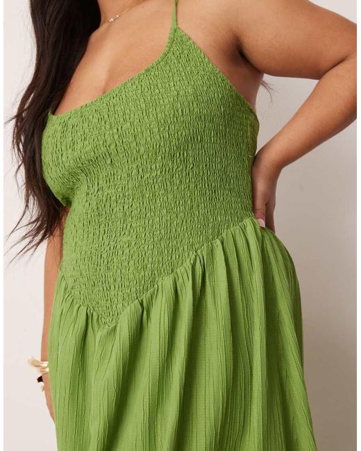 ASOS Green Asos Design Curve Scoop Neck Crinkle Maxi Dress With Cross Back
