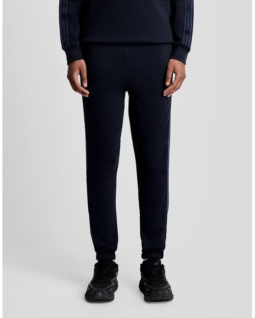 Lyle & Scott Blue Mid Bottoms Jacquard Tape Joggers for men