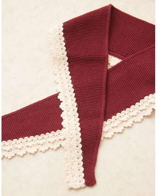 Foulard en maille avec bordures en dentelle crochetée - bordeaux ASOS en coloris Red