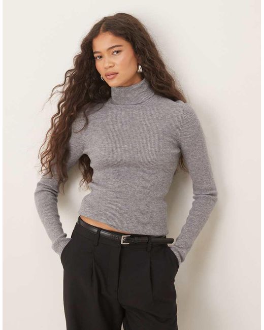 Mango Zachte Gebreide Coltrui Van 100% Wol in het Gray