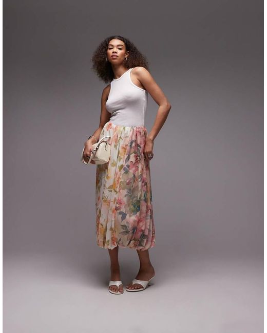 Falda Larga Drapeada Con Estampado Floral Variado Dividido De ASOS de color Gray