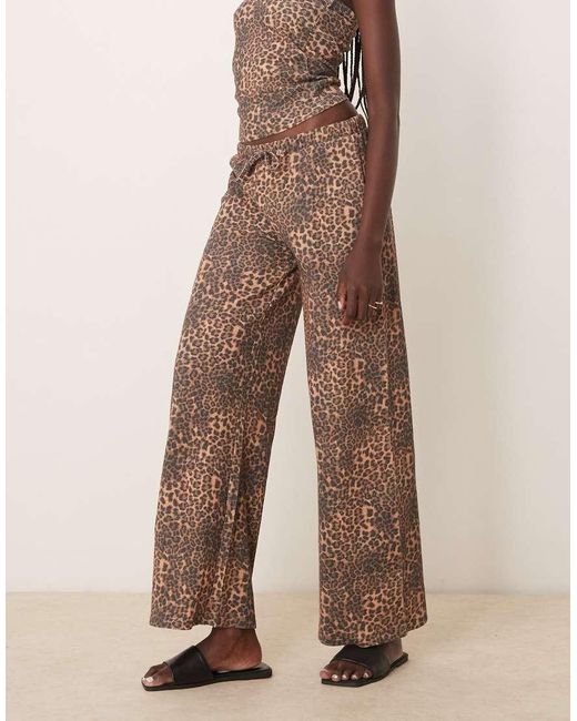 ASOS Broek Met Wijde Pijpen En Wafelstructuur in het Natural