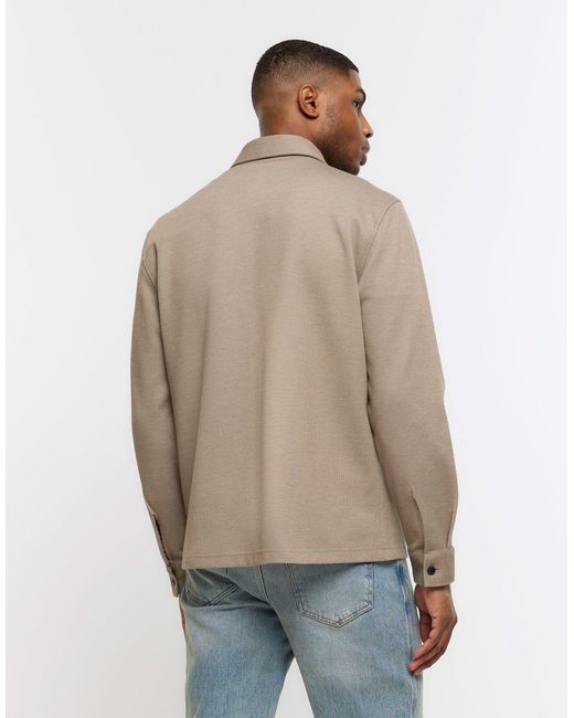 River Island Brown Regular Fit Pocket Jersey Overshirt for men