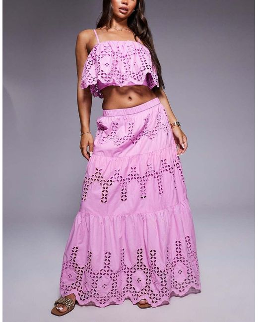 River Island Purple Broderie Cutwork Maxi Skirt Co-ord