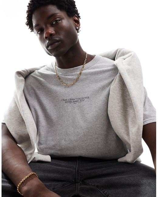 T-shirt oversize avec imprimé sur la poitrine et au dos - chiné ASOS pour homme en coloris Gray