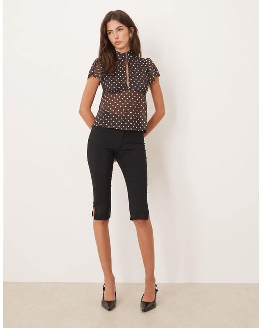 ASOS Black Floaty Mesh Flutter Sleeve Top With Tie Back Detail